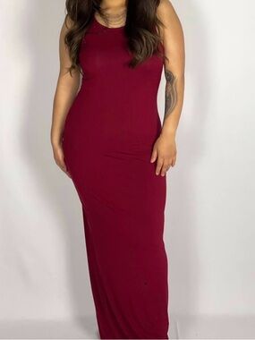 Sleeveless Burgundy Bodycon Maxi Dress